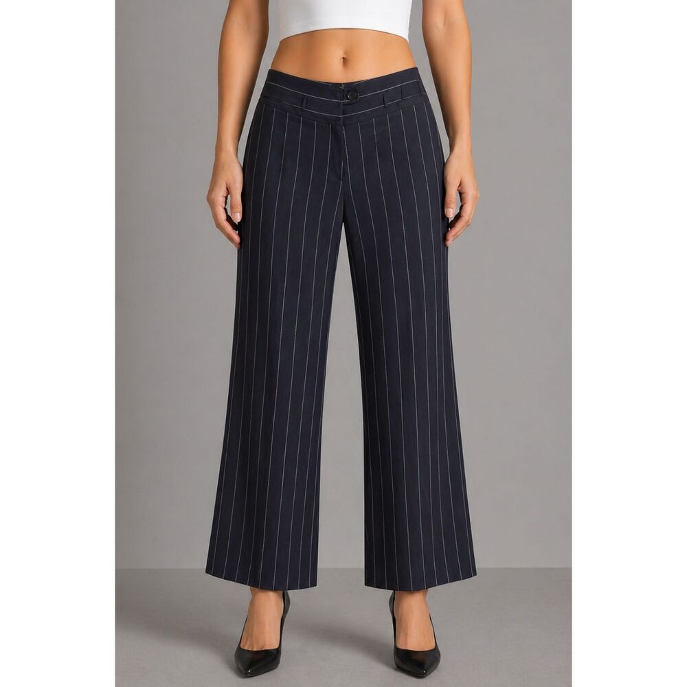 Zenobia Navy White Vertical Stripe Office Pants 10